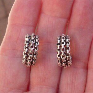 Rare & Retired David Yurman Box Chain Hoop Earrings - 925/18K Posts - DY Backs